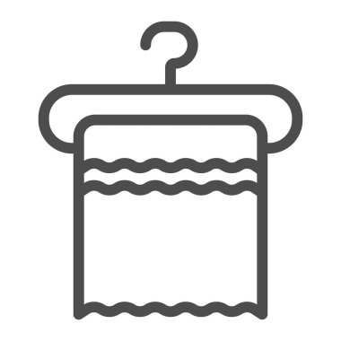 Askı çizgisi ikonu, hijyen rutini konsepti, beyaz arka planda temiz hijyen pamuk tekstil tabelası, mobil ve web için taslak şeklinde havlu ikonu olan bir askı. Vektör grafikleri.