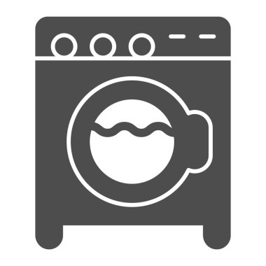 Çamaşır makinesi katı ikonu, hijyen rutini konsepti, beyaz arka planda ev aletleri sembolü, mobil konsept için modern çamaşır makinesi simgesi, web tasarımı. Vektör grafikleri.