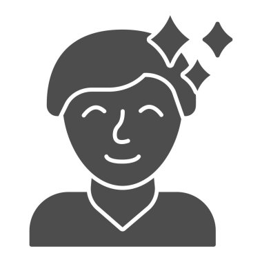 Sağlıklı çocuk katı ikonu, hijyen rutini kavramı, beyaz arka planda parlak adam avatarı, mobil konsept ve web tasarımı için glyph tarzı simgesi olan çocuk. Vektör grafikleri.