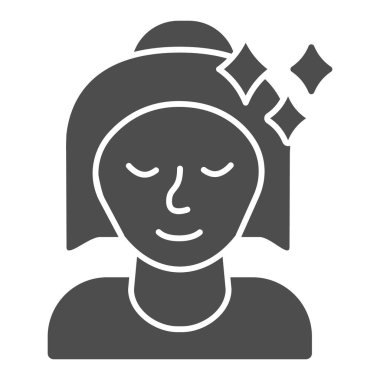 Sağlıklı kız katı ikonu, hijyen rutini kavramı, beyaz arka planda parlak kadın avatarı işareti, cep telefonu konsepti ve web tasarımı için yıldız parıltısı ikonu olan çocuk. Vektör grafikleri.