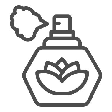 Nilüfer çiçeği desenli parfüm, rutin hijyen konsepti beyaz arka planda parfüm spreyi, güzellik salonu için nilüfer çiçeği şişesi ya da dış hatlarda spa ikonu. Vektör grafikleri.