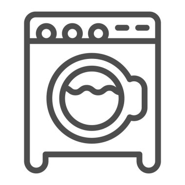 Çamaşır makinesi çizgisi ikonu, hijyen rutini konsepti, beyaz arka planda ev aletleri sembolü, mobil konsept için modern çamaşır makinesi simgesi, web tasarımı. Vektör grafikleri.