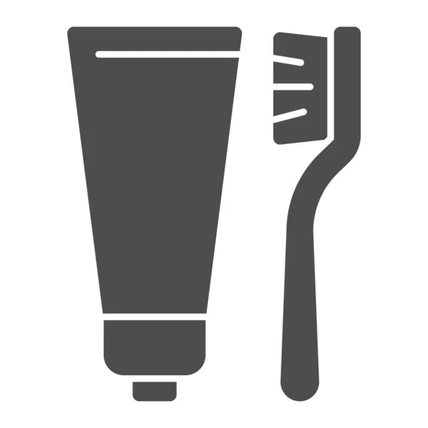 歯列ペーストとブラシ固体アイコン、衛生ルーチンの概念は、歯列ペーストと白の背景にサインを貼り付けると、モバイルやウェブのためのグリフスタイルで歯列ペーストと歯列ブラシアイコン。ベクトルグラフィックス. — ストックベクタ
