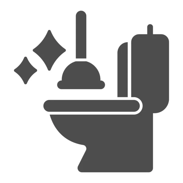 Туалетна чаша та суцільна іконка плунжера, звичайна концепція гігієни, знаки очищення туалету на білому тлі, чаша туалету з чистими зірками та піктограма плунжера в гліфі. Векторна графіка . — стоковий вектор