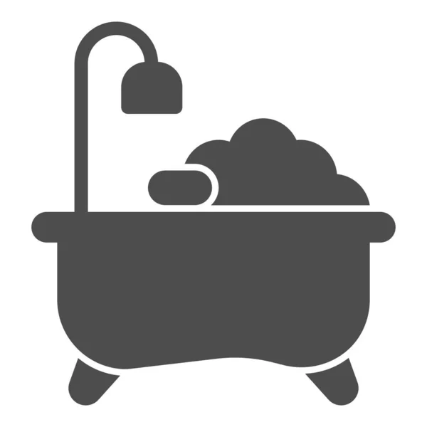 Bañera con jabón e icono de espuma sólida, concepto de rutina de higiene, signo de tiempo de baño sobre fondo blanco, baño con icono de espuma en estilo glifo para el concepto móvil y el diseño web. Gráficos vectoriales. — Archivo Imágenes Vectoriales