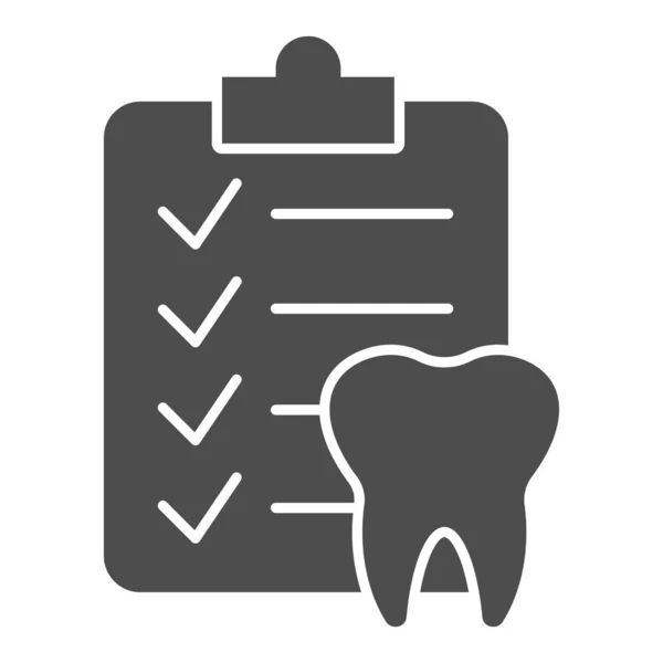 Dental checklista och tand solid ikon, Hygien rutin koncept, tänder diagnostisk rapport underteckna på vit bakgrund, Urklipp med mänsklig tandikon i glyf stil. Vektorgrafik. — Stock vektor