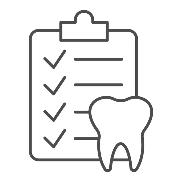 Dental checklist and tooth thin line icon, Hygiene routine concept, Teeth Diagnostic Report sign on white background, Clipboard with human tooth icon in outline style. Vector graphics. — Stock Vector