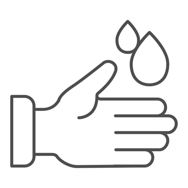 Hand and water drops thin line icon, Hygiene routine concept, Wash hands sign on white background, palm and drops of water icon in outline style for mobile and web design. Vector graphics. — Stock Vector