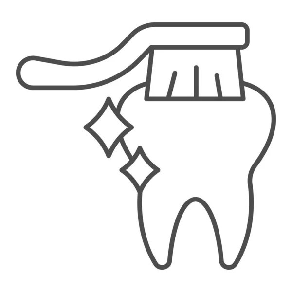 Icono de línea delgada de dientes y cepillos de dientes saludables, concepto de rutina de higiene, signo de cuidado dental sobre fondo blanco, icono de cepillado de dientes en estilo de esquema para el concepto móvil y el diseño web. Gráficos vectoriales. — Archivo Imágenes Vectoriales