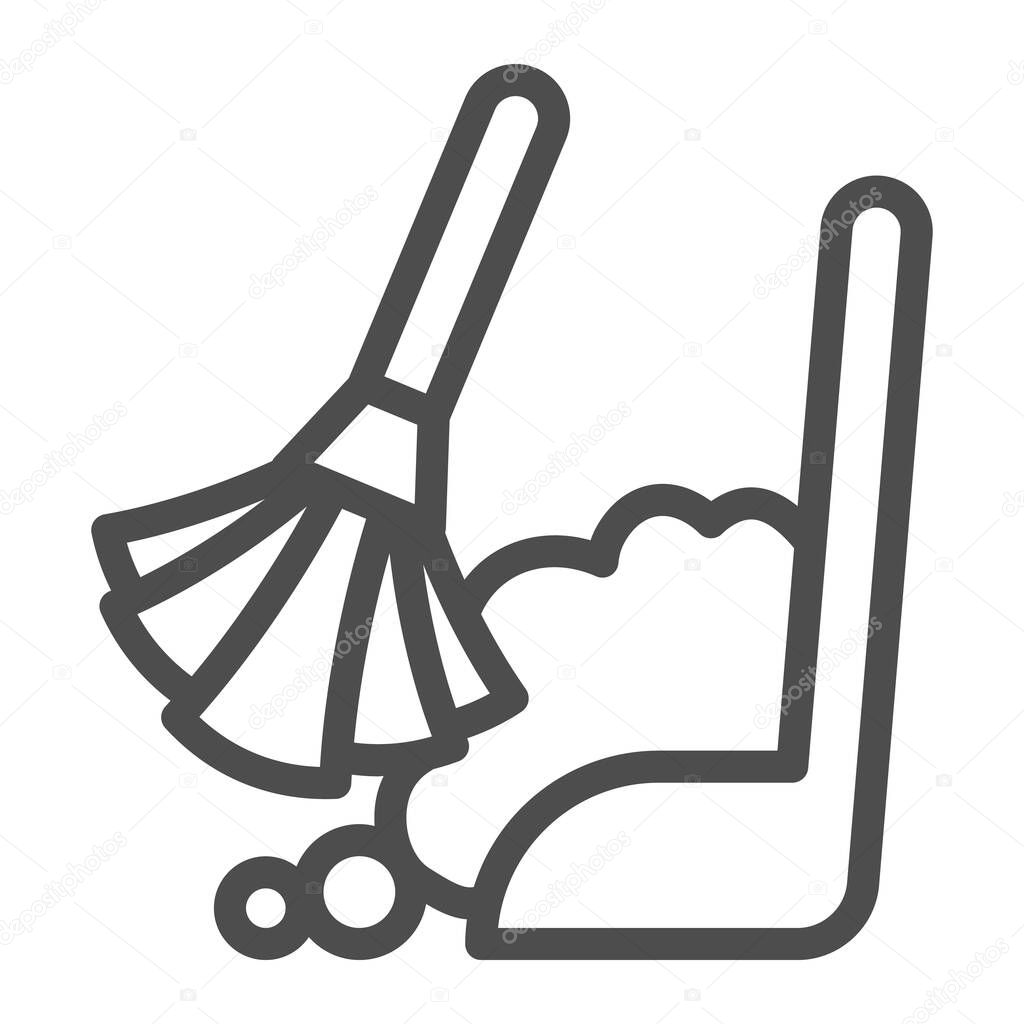 Broom and scoop line icon, Hygiene routine concept, Cleaning supplies sign on white background, Garbage, dustpan and brush icon in outline style for mobile and web design. Vector graphics