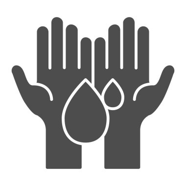 Su damlalı eller katı ikon, makyaj rutini kavramı, beyaz arka planda el yıkama işareti, mobil konsept için glifli palmiyeleri yıkama, web tasarımı. Vektör grafikleri.