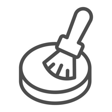 Toz ve fırça çizgisi ikonu, makyaj rutin konsepti, beyaz arka planda yüz pudrası pudrası, makyaj fırçası ve mobil tasarım için küçük toz ikonu. Vektör grafikleri.