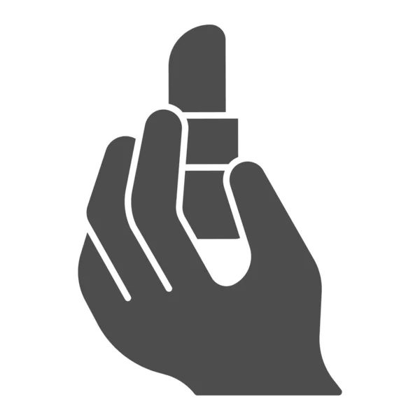 Ruj în pictogramă solidă mână, concept de rutină machiaj, produs cosmetice în semn de mână pe fundal alb, Femeie mână ține pictograma ruj în stil glif pentru mobil și web. Grafica vectoriala . — Vector de stoc