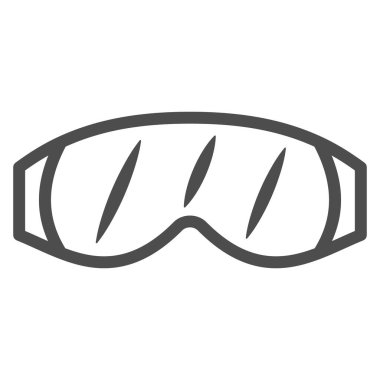 Snowboard Gözlüğü çizgisi ikonu, Dünya Snowboard Günü konsepti, beyaz arka planda güneş gözlüğü tabelası, mobil ve web tasarımı için ana hatlı koruyucu gözlük ikonu. Vektör grafikleri.