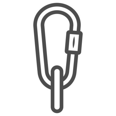 Karabina çizgisi ikonu, Dünya Snowboard Günü konsepti, beyaz arka planda yürüyüş karabinası işareti, mobil konsept ve web tasarımı için ana hatlı karabina teçhizatı simgesi. Vektör grafikleri.