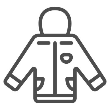 Kaput çizgisi ikonlu yalıtılmış ceket, Dünya Snowboard Günü konsepti, beyaz arka planda kayak takımı tabelası, mobil ve web tasarımı için taslak biçimli Snowboard ceket ikonu. Vektör grafikleri.