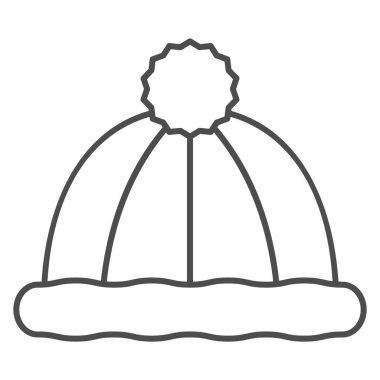 Kış şapkası ince çizgi ikonu, Dünya snowboard günü konsepti, beyaz arka planda kar kayağı şapkası tabelası, mobil konsept ve web tasarımı için ana hatlı şapka ikonu. Vektör grafikleri.