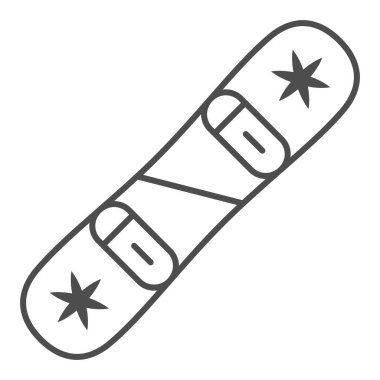 Snowboard ince çizgi ikonu, kış sporları konsepti, beyaz arka planda snowboard tabelası için ekipman, mobil konsept ve web tasarımı için anahat tarzı Snowboard simgesi. Vektör grafikleri.