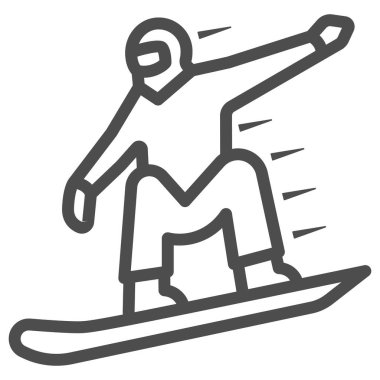 Snowboardcu çizgisi ikonu, Dünya Snowboard Günü konsepti, beyaz zemin üzerinde snowboard tabelası, mobil ve web tasarımı için tasarım tarzında snowboardcu simgesi silueti. Vektör grafikleri.