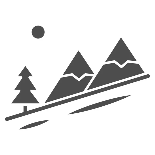 Téli hegyvidéki táj szilárd ikon, World snowboard Day koncepció, Leereszkedés a hegyi jel fehér alapon, sípálya ikon gliff stílusban mobil és web. Vektorgrafika. — Stock Vector