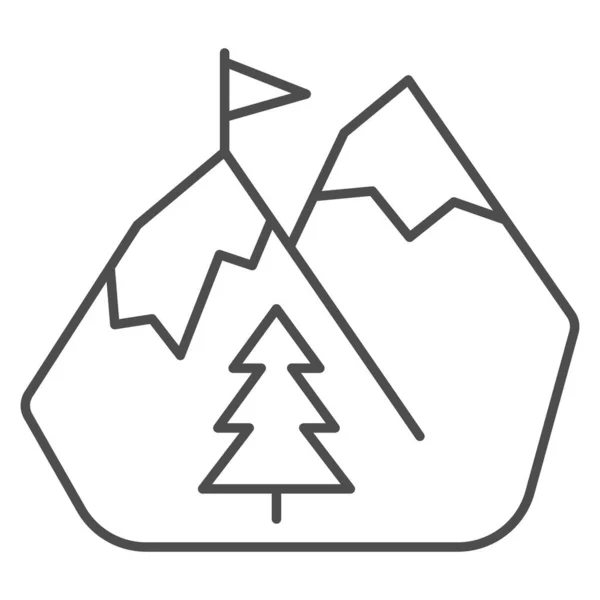 Montagnes dans l'icône de ligne mince de neige, concept de journée mondiale de snowboard, signe de montagne d'hiver sur fond blanc, montagnes de neige avec icône de drapeau dans le style de contour pour la conception mobile et web. Graphiques vectoriels. — Image vectorielle