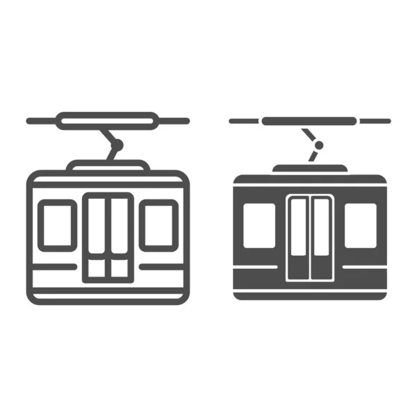 Funicular line and solid icon, World snowboard day concept, Ski cable lift sign on white background, Ski cabin icon in outline style for mobile concept and web design. Vector graphics. — Stock Vector