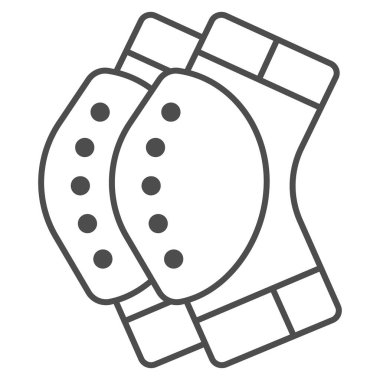 Koruyucu dizlikler, ince çizgi ikonu, Dünya snowboard günü konsepti, beyaz arka planda kaykay koruyucu dişli tabelası, mobil ve web için dizlik şeklinde dizlik simgesi. Vektör grafikleri.