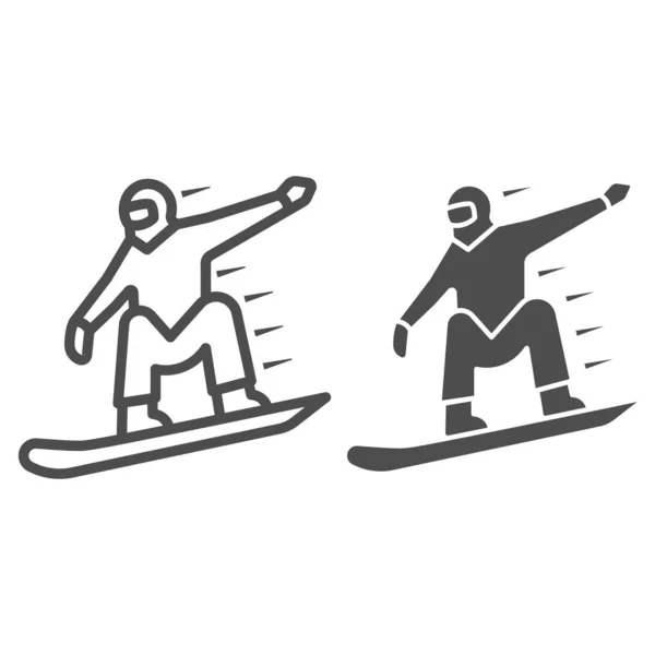 Snowboarder lijn en solide icoon, Wereld snowboard dag concept, Man snowboarden teken op witte achtergrond, silhouet van snowboarder icoon in outline stijl voor mobiel en web design. vectorgrafieken. — Stockvector