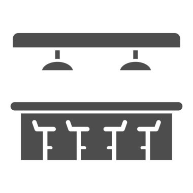 Bar tezgahı katı ikonu, Barmenler Günü konsepti, beyaz arka planda bar veya bar tabelası, mobil ve web tasarımı için glifli tabure simgesi olan bar tezgahı. Vektör grafikleri.