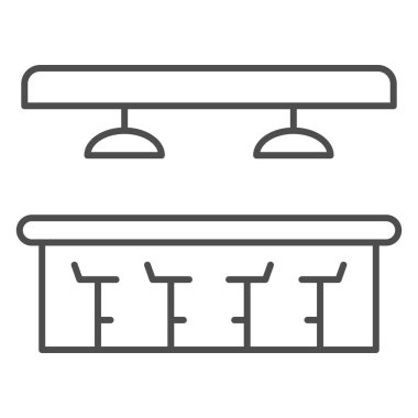Bar tezgahı ince çizgi ikonu, Barmenler Günü konsepti, beyaz arka planda bar veya bar tabelası, mobil ve web tasarımı için tasarım için tabure şeklinde tabure ikonu olan bar tezgahı. Vektör grafikleri.