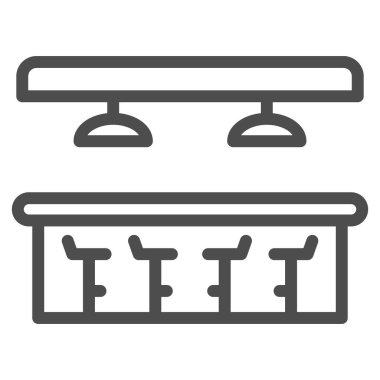 Bar sayaç çizgisi simgesi, Barmenler Günü konsepti, beyaz arkaplanda bar veya bar tabelası, mobil ve web tasarımı için tabure şeklinde tabure simgesi olan bar tezgahı. Vektör grafikleri.