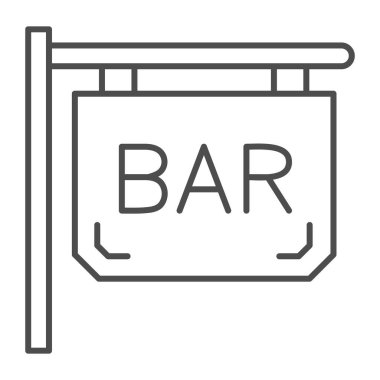 Bar tabelaları, ince çizgi simgesi, Barmenler Günü konsepti, beyaz arka planda gece barı tabelası, mobil ve web tasarımı için ana hatlı Bar simgesi olan sokak tabelası. Vektör grafikleri.