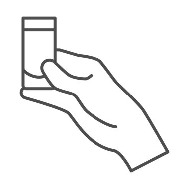 Barmenler Günü konsepti, beyaz arka planda alkollü içecek işareti olan erkek eli resmi, ana hatlarıyla içki ikonu. Vektör grafikleri.