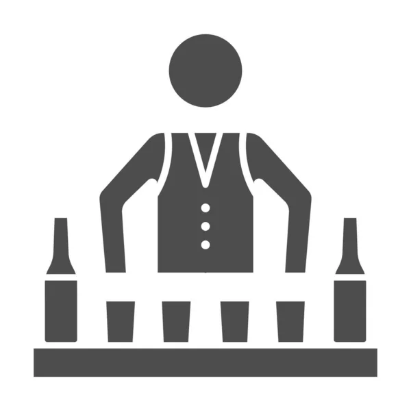 Bartender no ícone de bar sólido, conceito Bartenders Day, barman no balcão de pub sinal no fundo branco, barkeeper no ícone uniforme no estilo glifo para celular e web design. Gráficos vetoriais. — Vetor de Stock