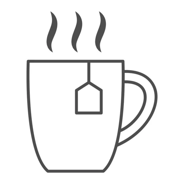 Copa con el icono de la línea delgada de la bolsa de té, Bartenders Day concepto, taza de té signo sobre fondo blanco, taza con el icono de la bebida caliente en el estilo del esquema para el concepto móvil y el diseño web. Gráficos vectoriales. — Vector de stock