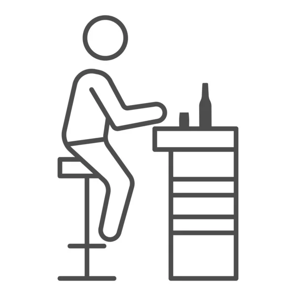 Visitor at bar thin line icon, Bartenders Day concept, person near pub counter sign on white background, bar visitor on stool icon in outline style for mobile and web design. Vector graphics. — Stock Vector