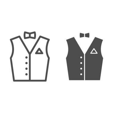 Barmen giysisi, sağlam bir ikon, barmenler günü konsepti, beyaz arka planda barmen yeleği tabelası, mobil konsept ve web tasarımı için tasarım tarzında papyon ikonu olan beyefendi kıyafeti. Vektör grafikleri.