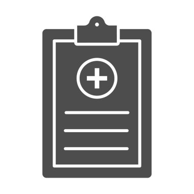 Tıbbi tarih ikonu, Uluslararası dişçi günü konsepti, beyaz arka planda tıbbi rapor işareti, mobil ve web tasarımı için glyph tarzı tıbbi kayıt simgesi. Vektör grafikleri.