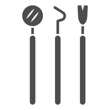 Diş aletleri sağlam simge, Uluslararası dişçi günü konsepti, beyaz arka plan üzerinde diş aletleri, ayna, sonda ve mobil ve web için simge biçiminde matkap simgesi. Vektör grafikleri.