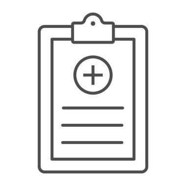 Tıbbi geçmiş, ince çizgi ikonu, Uluslararası dişçi günü konsepti, beyaz arka planda tıbbi rapor işareti, mobil ve web tasarımı için ana hatlı tıbbi kayıt simgesi. Vektör grafikleri.