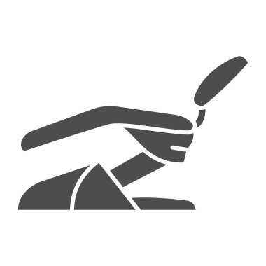 Diş hekimi katı ikonu, Uluslararası dişçi günü konsepti, beyaz arka planda diş hekimi koltuğu tabelası, mobil ve web tasarımı için Stomatoloji tıbbi koltuk ikonu. Vektör grafikleri.