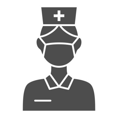 Hemşire katı ikonu, Uluslararası dişçi günü konsepti, beyaz arka planda kadın dişçi imzası, mobil konsept ve web tasarımı için yüz maskesi ikonu. Vektör grafikleri.