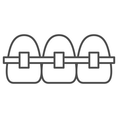 İnce çizgi ikonu, Uluslararası dişçi günü konsepti, beyaz arka planda ortodontik diş teli tabelası, mobil konsept ve web tasarımı için ana hatlı diş teli ikonu. Vektör grafikleri.