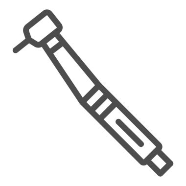 Diş matkabı ikonu, Uluslararası dişçi günü konsepti, beyaz arka planda stomatolojik araç tabelası, mobil ve web için ana hatlı sondaj makinesi ikonu. Vektör grafikleri.