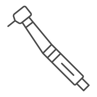 Diş matkabı ince çizgi ikonu, Uluslararası dişçi günü konsepti, beyaz arka planda stomatolojik araç tabelası, mobil ve web için ana hatlı sondaj makinesi ikonu. Vektör grafikleri.