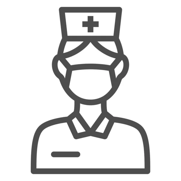 Иконка линии медсестры, концепция Международного дня стоматолога, знак "Женщина-стоматолог" на белом фоне, значок медсестры в маске в стиле набросков для мобильной концепции и веб-дизайна. Векторная графика. — стоковый вектор