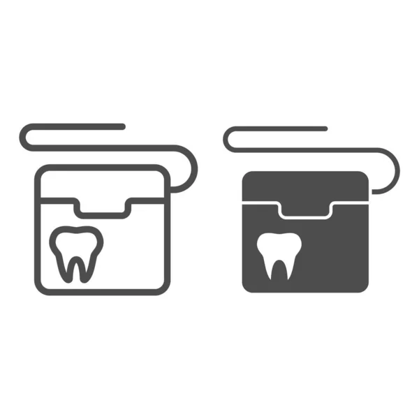 Línea de hilo dental e icono sólido, concepto del día del dentista internacional, hilo dental para limpiar los dientes signo sobre fondo blanco, rollo de icono de hilo dental en estilo de esquema para móviles y web. Gráficos vectoriales. — Vector de stock