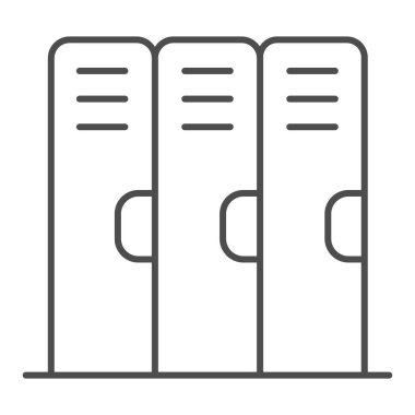 Okul dolabı, ince çizgi ikonu, okul konsepti, beyaz arka planda bir sıra dolap imzası, mobil konsept ve web tasarımı için ana hatlı metal depolama ikonu. Vektör grafikleri.