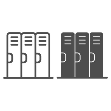 Okulun dolap hattı, sağlam bir ikon, okul konsepti, beyaz arka planda bir sıra dolap imzası, mobil konsept ve web tasarımı için ana hatlı metal depolama kutusu ikonu. Vektör grafikleri.