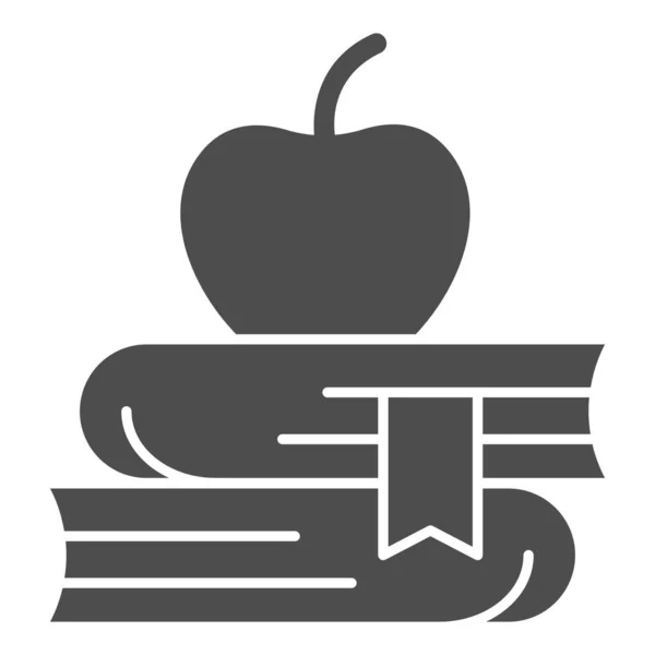 Apple на книжках суцільна ікона, шкільна концепція, безліч книг і яблучних знаків на білому тлі, освітній символ в гліфі стилю для мобільного концепту і веб-дизайну. Векторна графіка. — стоковий вектор